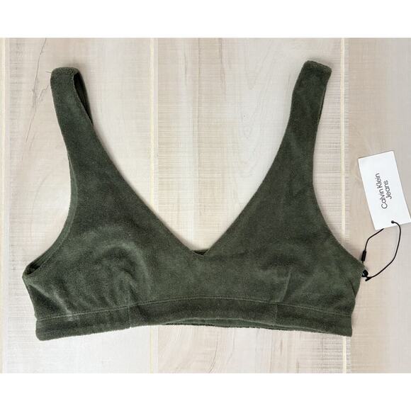 Calvin Klein Jeans Women's Sz M Terry Cloth V-Neck Bralette, Green Or Coral NWT - Picture 2 of 16